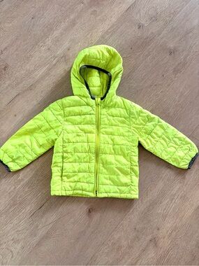 Baby Gap Toddler 3T Neon Yellow/Green Quilted Hooded Puffer Jacket
